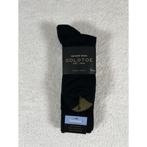 Gold Toe Watson Wool 3 Pack Men's Black Dress Crew Socks Shoe Size 6–12 ½ NWT